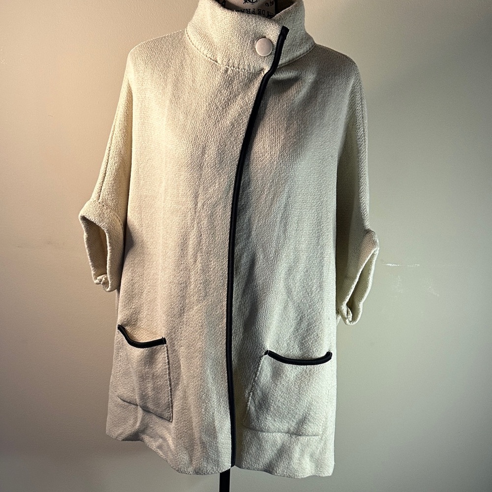 LC Lauren Conrad Cream Cardigan with Black Trim